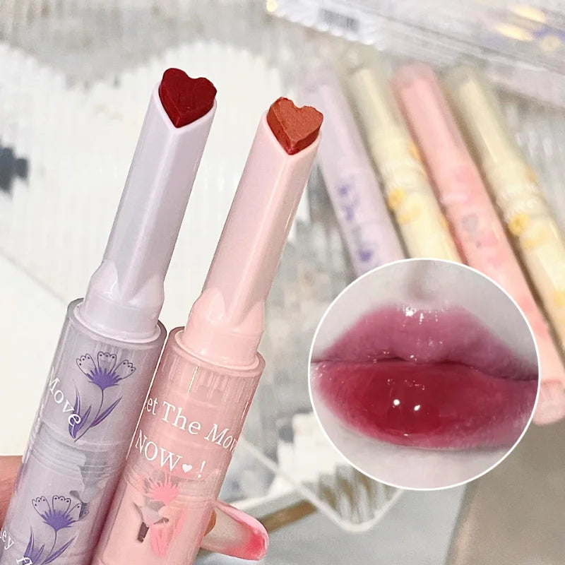 Clear Water Light Solid Lip Gloss Jelly Pink Lip Tint Mirror Glass Lip Glaze Heart-Shaped Moisturising Lipstick Pencil Makeup